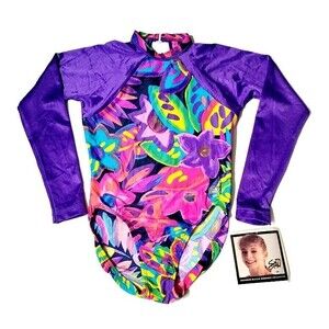 Shannon Miller GK VTG 90s Keyhole Floral Leotard Long Sleeve Purple AS Adult S